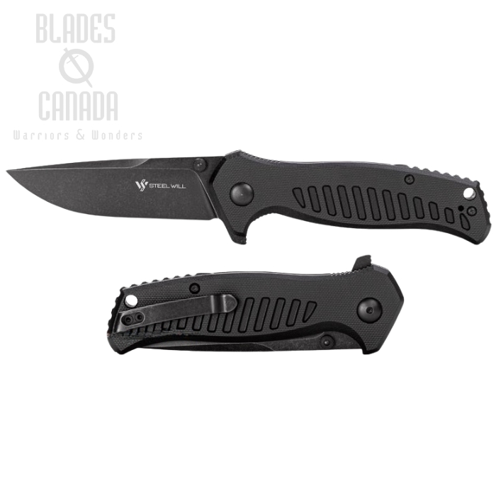 Steel Will Mini Barghest Flipper Folding Knife, D2 Black SW, G10 Black, F37M03